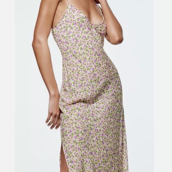 ZARA  Floral Satin Slip Dress Size LARGE NEW WITH TAG! - Picture 4 of 10